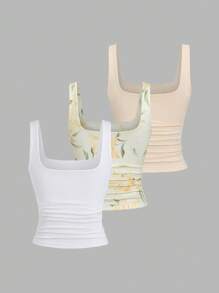 Sweetra Women's Solid Color Spaghetti Strap Tank Top, Fashionable For Summer - Multicolor - View 2