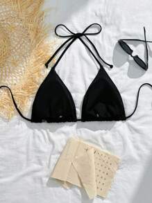 SHEIN Swim Curve Summer Beach Plus Ruched Halter Bikini Top