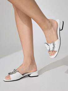 CUCCOO CHICEST Women's White Patent Leather Butterfly Square Toe Flat Sandals, Elegant Sweet Casual Fashion Comfortable Slip-On Flat Shoes For Spring/Summer, Suitable For Afternoon Tea, Dates, Elegant Outfits, Beach Vacation - White - View 7