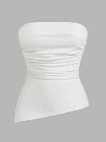 SHEIN EZwear 3 Piece Set Black, White, Pink Women Casual Ruched Slit Tight Camisole Top Set, Suitable For Summer Tube Top Suitable For Going Out