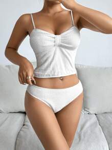 SHEIN Swim Minimalist Ruched Bust Detached Tankini Women Swimsuit, Flattering For Summer Beach Vacation - White - View 6