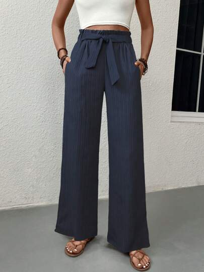 SHEIN LUNE Women 7/9 Length Solid Color Casual Pants, Suitable For Summer Fall Cloth For Women