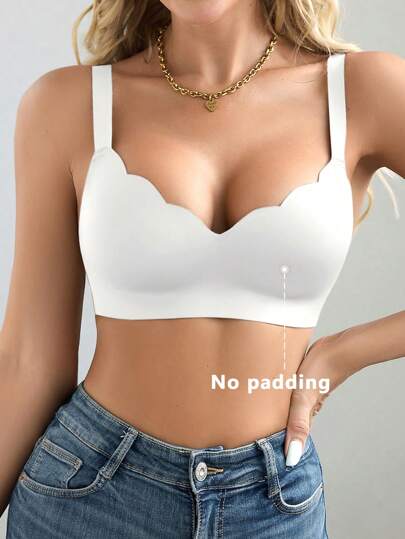 1pc Seamless Minimalist Wavy Edge Solid Color No Underwire Push Up Full Coverage Women Bra