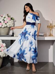 Modelyn French Style Floral Print Sleeveless Elegant Elegant Dress With Stylish Design, For Women, Spring/Summer