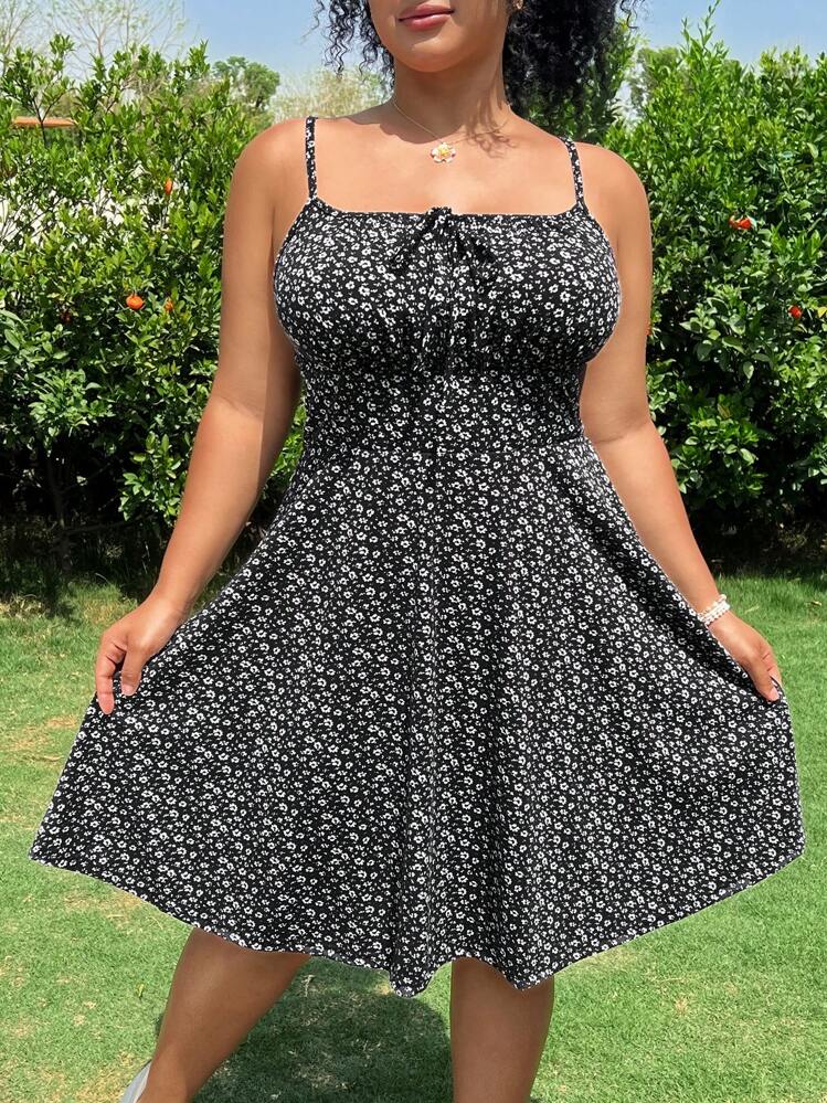 CovetEZ 大码碎花吊带裙，休闲春季 - 彩色 - 查看 5