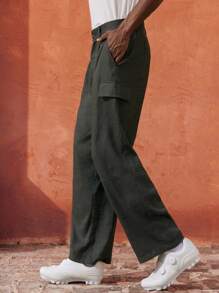 Maija Pantalones casuales verde salvia con diseño de cintura elástica y bolsillos laterales para hombres, verano 2025. Elegantes y románticos, apropiados para invitados de boda, oficina, aeropuerto, playa, festivales de música y vida diaria - Gris - Ver 4