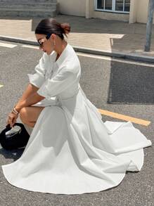 Siren Gaze Damen Freizeit/Pendler Einfarbiges Kleid mit Knopfleiste vorne, Abschlusskleider, Damenkleider, elegantes Abendkleid, weißes Kleid für die Arbeit, Sommerkleider, Damenkleidung, Damenkleider, Geburtstag - Weiss - Übersicht 3