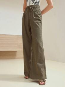 MOTF STUDIO PANTALONES RECTOS DE LINO CON CORDÓN