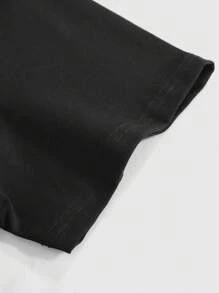 Manfinity RSRT Plus Size Men's Black Short Sleeve T-Shirt, Creative Moon And Cardiogram Design, Minimalist Style, Casual And Fashionable, Comfortable Everyday Wear - Black - View 6