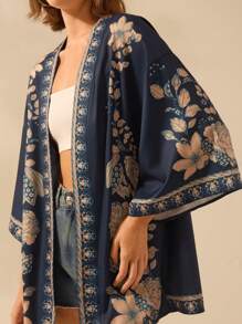 CAJUNI Women's Tropical Floral Print Boho Beach Cover-Up, Loose And Relaxed Fit, Holiday Clothes, Vacation Outfits Woman, Festival - Multicolor - View 3