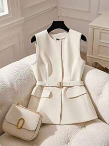 Franclia Women's High-End Elegant Commuter Fashion Waist Shirt - Apricot - View 1
