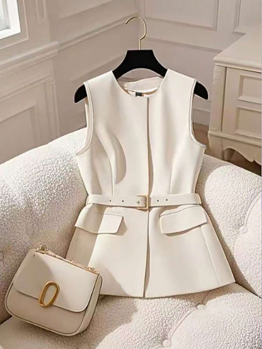 Franclia Women's High-End Elegant Commuter Fashion Waist Shirt - Apricot - View 1