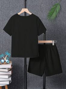 SHEIN 2 件青少年男童时尚休闲可爱动物数码印花舒适夏季 T 恤套装 - 彩色 - 查看 2