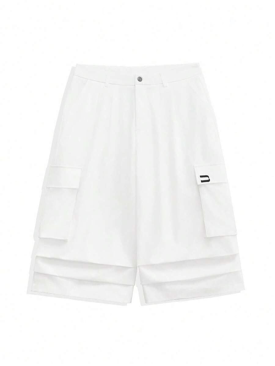 NEON BLANC 男士时尚街头阔腿宽松粘胶休闲七分短裤，适合学校穿着 - 白色 - 查看 1