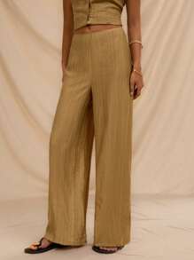 SHEIN Forever 21 Pantalones para mujer, románticos, de oficina, de vacaciones y de graduación, para primavera y verano - Caqui - Ver 4