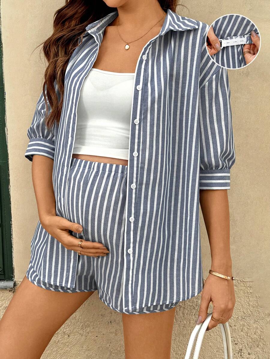 SHEIN Maternity Two Pieces Suits - Blue - View 1