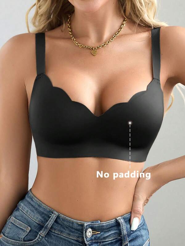 NudeFit 1pc Seamless Minimalist Wavy Edge Solid Color No Underwire Push Up Full Coverage Women Bra