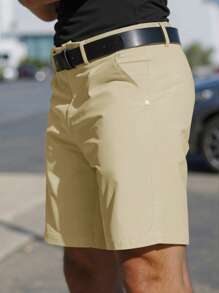 Manfinity Mode 男士纯色简约修身时尚休闲短裤，情人节短裤 - 杏色 - 查看 3