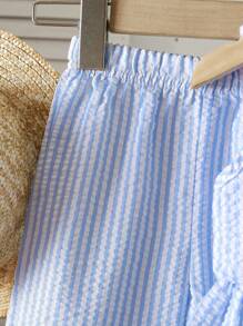 SHEIN Conjunto de 2 piezas de parte superior sin mangas de rayas y pantalones de pierna ancha para niñas bebés y niñas pequeñas de 0 a 3 años, ideal para uso casual, diario y de vacaciones en primavera y verano