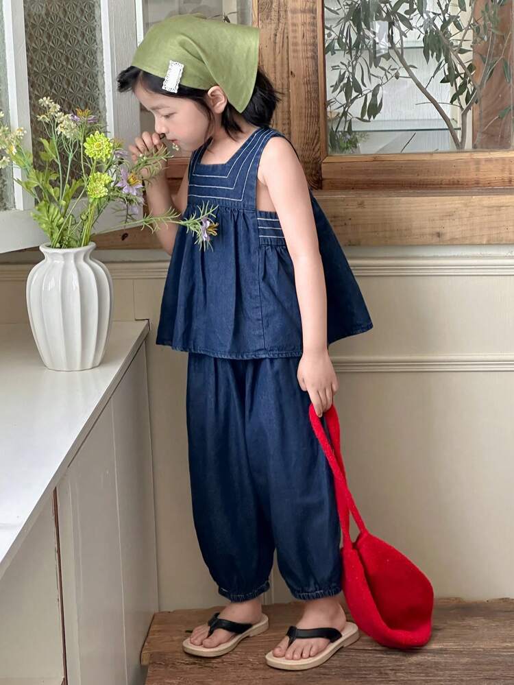 Young Girls Denim Two Pieces Outfits