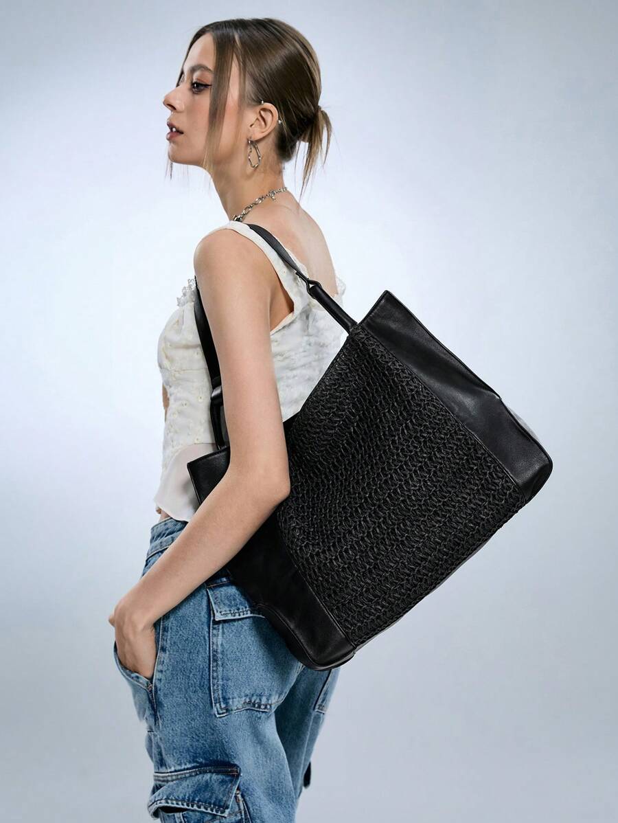 SHECARRY Túi xách nữ thời trang tối giản màu trơn, dùng hàng ngày - màu đen - Xem 1