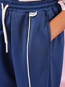 SUMWON Off Shoulder Crop T-Shirt Ny Print Wear Jogger Set Varsity Athleisure Streetwear Comfortable Back To School Fall Winter Spring - Royal Blue - View 7