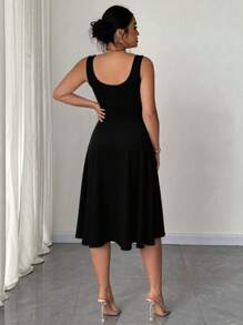 SHEIN LUNE Plus Size Women Casual Elegant Bow Decor Sleeveless Dress Graduation Dress Wedding Guest Dress Women - Black and White - View 2