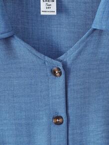 Sparklyn 青少年假日海滩休闲翻领拉链系带无袖牛仔连体裤