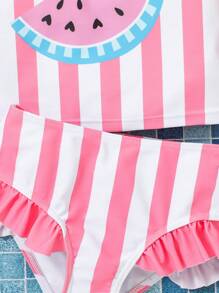 SHEIN 2pcs Watermelon Print Knitted Swimsuit Top And Triangle Swim Bottoms Set - White - View 8