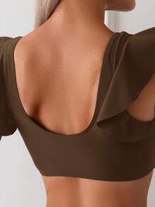 Swim Chiccia Bộ đồ bơi cổ chữ V xếp nếp màu nâu đất cho nữ, thanh lịch khi đi nghỉ, đi biển, mặc thường ngày mùa xuân/hè - màu nâu - Xem 5