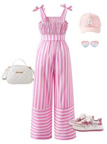 夏季女童休闲条纹连体裤