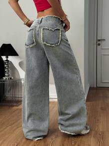 Coolane Quần Jeans Ống Rộng Jeans Cargo Denim Thu/Đông Có Dây Rút Giặt - Màu xanh lam - Xem 2