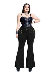 Whyspr Casual Punk Plus Size Fashion Waist Belt Decor Flared Pants - Black - View 5