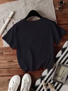 INAWLY 1pc Women Graphic Printed Round Neck Short Sleeve T-Shirt - Black - View 2