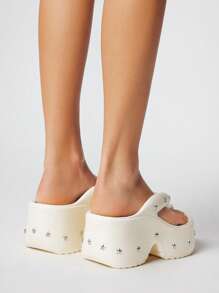 ROMWE Grunge Punk Women's White Punk Rock Studded Open Toe Gothic Roman Beach Flip Flops, Summer, Halloween - White - View 5