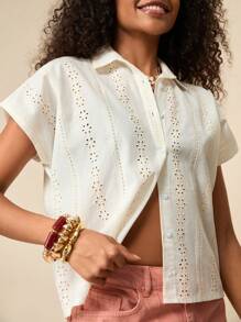 Bóhologie Blusa donna senza maniche con colletto, bottoni e ricamo, in tessuto lavorato a maglia di colore unito, adatta per primavera, estate, vacanze e stile boho