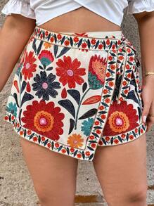 Breezaya 大码热带花卉印花短裤，3/4 长度，春夏 - 彩色 - 查看 3