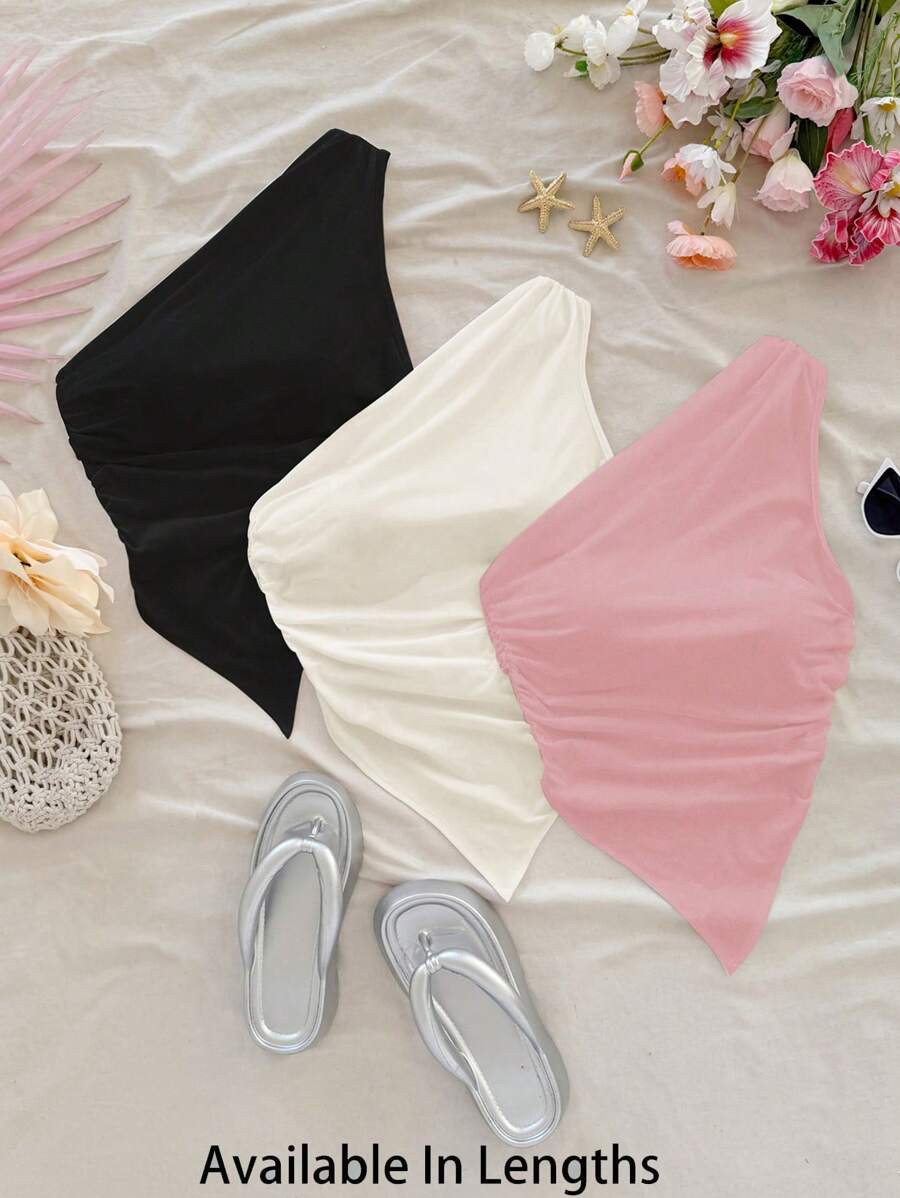 SHEIN Tall CURVE Plus Size Women's Solid Color Fashionable Tops, Suitable For Summer - Multicolor - View 1