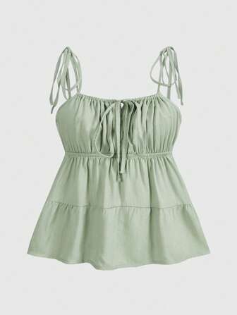 Kawaii Top de tirantes de unicolor casual de talla grande para verano