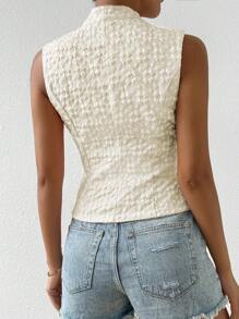 Chiquease Minimalist Commuting Texture Jacquard V-Neck Single Breasted Vest - Apricot - View 2