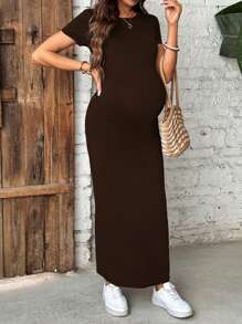 SHEIN 孕妇休闲纯色修身长裙