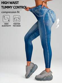 Innovista Leggings con efecto denim sin costuras, pantalón de gimnasio de control de abdomen, ropa deportiva que absorbe sudor y se ajusta elásticamente, tela transpirable de ajuste seco, Shapepelusas de entrenamiento, estiramiento a tope, de iones y comfortable, alta altura, teñido anudado, ombré, línea 3D, estampado de fitness impreso, azul, levantamiento de pesas y pesa, pesa física, entrenamiento de fuerza, fitness, yoga, ejercicio al aire libre, gimnasia, gimnasio, aerm, ejercicios de yoga y yoga para exteriores, equipo de gimnasia y entrenamiento físico, para principiantes, práctica de muñequera y fitness