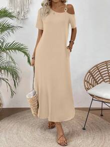 EMERY ROSE Women's Fashionable Design Summer Dress, Versatile Maxi Women Outfit - Apricot - View 5