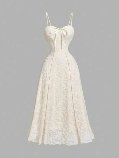 SHEIN X Hannahelzahed SHEIN MOD Peach Color Slip Dress With Bowknot Waist, Split Hem And Flocked Fabric Design,Flared Hem,Rave, Boho,Tropical  , Elegant,Vacation ,Brunch Outfits ,Western,Coquette ,Bohemia Dress,Graduation Dresses,Wedding Guest Dress For Women ,Valentine's Day