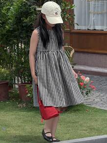 Dazy Kids Girls Plaid Sleeveless Crew Neck Sundress, Tween Girl Fall Clothing,Back To School Clothes - Black and White - View 4
