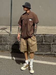 DAZY Summer Outdoor Multi-Color Label Decorated Men's Shirt Set - Multicolor - View 3