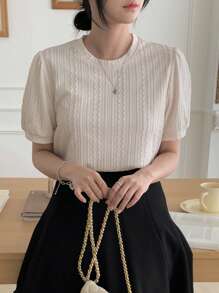 DAZY Women Summer Round Neck Elegant Commute Versatile Loose Top Casual Short Sleeve T-Shirt