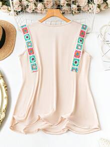 EMERY ROSE Plus Size Crew Neck Going Out Sleeveless Tank Tops,Vacation Club Party Beach Women Summer - Apricot - View 2