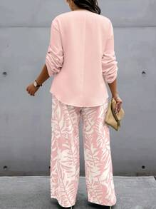 EMERY ROSE 2pcs Set, Random Print, Plus Size, Fashionable Summer Set