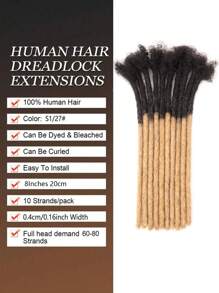 Boho Braids Extensiones de rastas de cabello humano de 4-12 pulgadas de opciones, con un grosor de 0.4 cm, 10 hebras, 100% cabello humano para hombres/mujeres, extensiones de cabello a ganchillo sin nudos - S1/27 - Ver 2